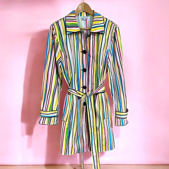 THINK TANK Retro Striped Trench Coat Jacket Mod 60s - Picture 1 of 16